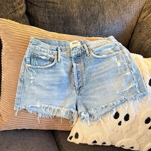 Agolde Distressed Light Blue Jean Shorts